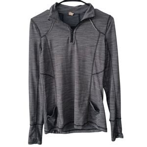 EVERLAST Heather Gray Quarter Zip Long Sleeve Activewear Top Size Small Pockets